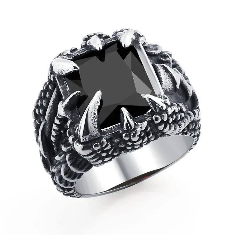 Jiayiqi Men's Hiphop Stainless Steel Stone Ring - Rock Fashion Jewelry