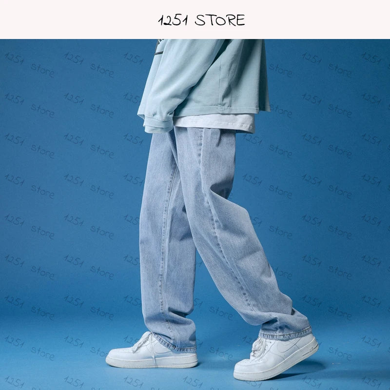 Straight Jeans Men Wide Jeans Loose Denim Trousers White Neutral Jeans Streetwear Casual Pure Man Women Pants Hip Hop Bagy jeans