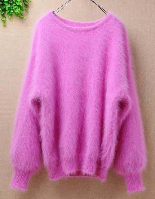 Load image into Gallery viewer, Elegant Fashion Fluffy short women winter 100% long mink cashmere angora fur warm lantern batwing long sleeves Pullover sweater
