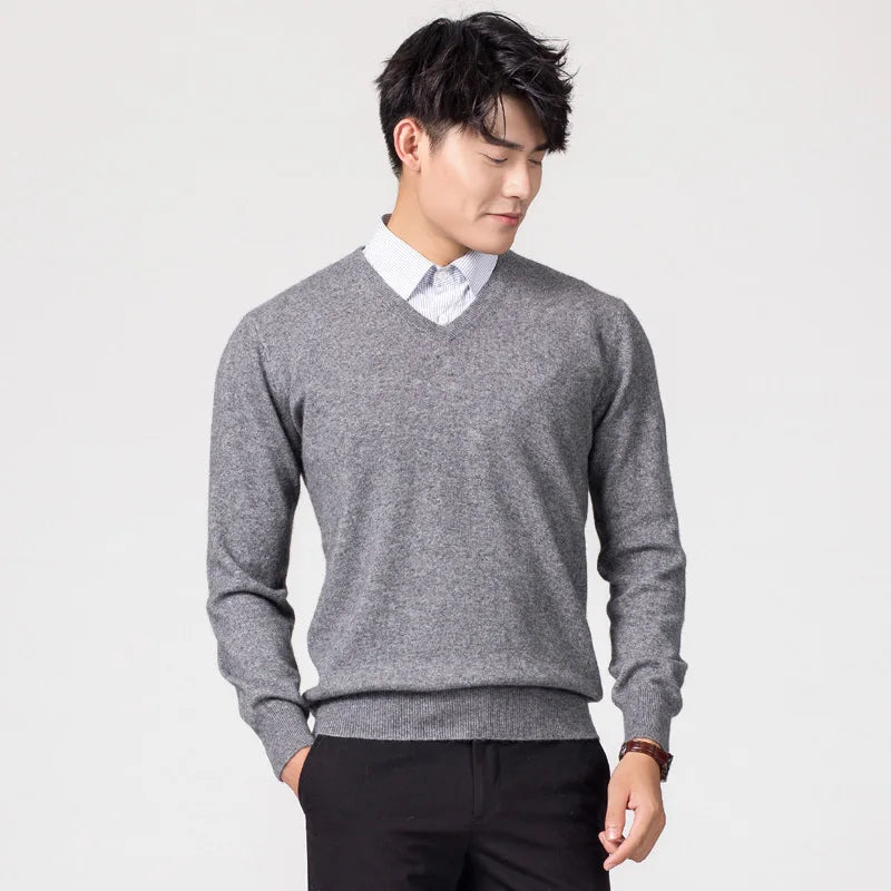 Man Pullovers Winter New Fashion Vneck Sweater Hot Sale Wool Knitted Jumpers Male Woolen Clothes Standard Tops