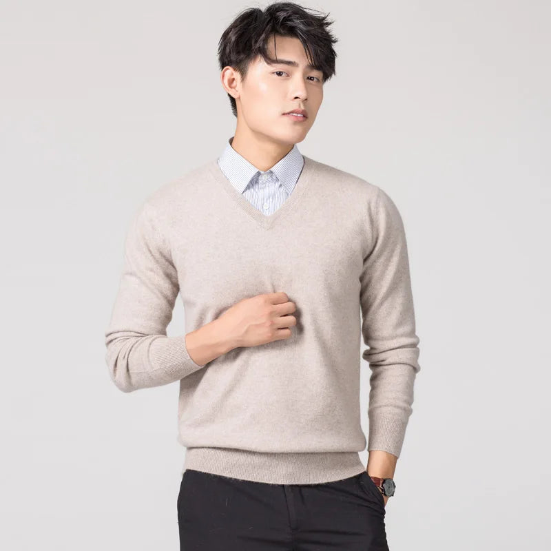 Man Pullovers Winter New Fashion Vneck Sweater Hot Sale Wool Knitted Jumpers Male Woolen Clothes Standard Tops