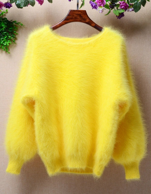 Load image into Gallery viewer, Elegant Fashion Fluffy short women winter 100% long mink cashmere angora fur warm lantern batwing long sleeves Pullover sweater
