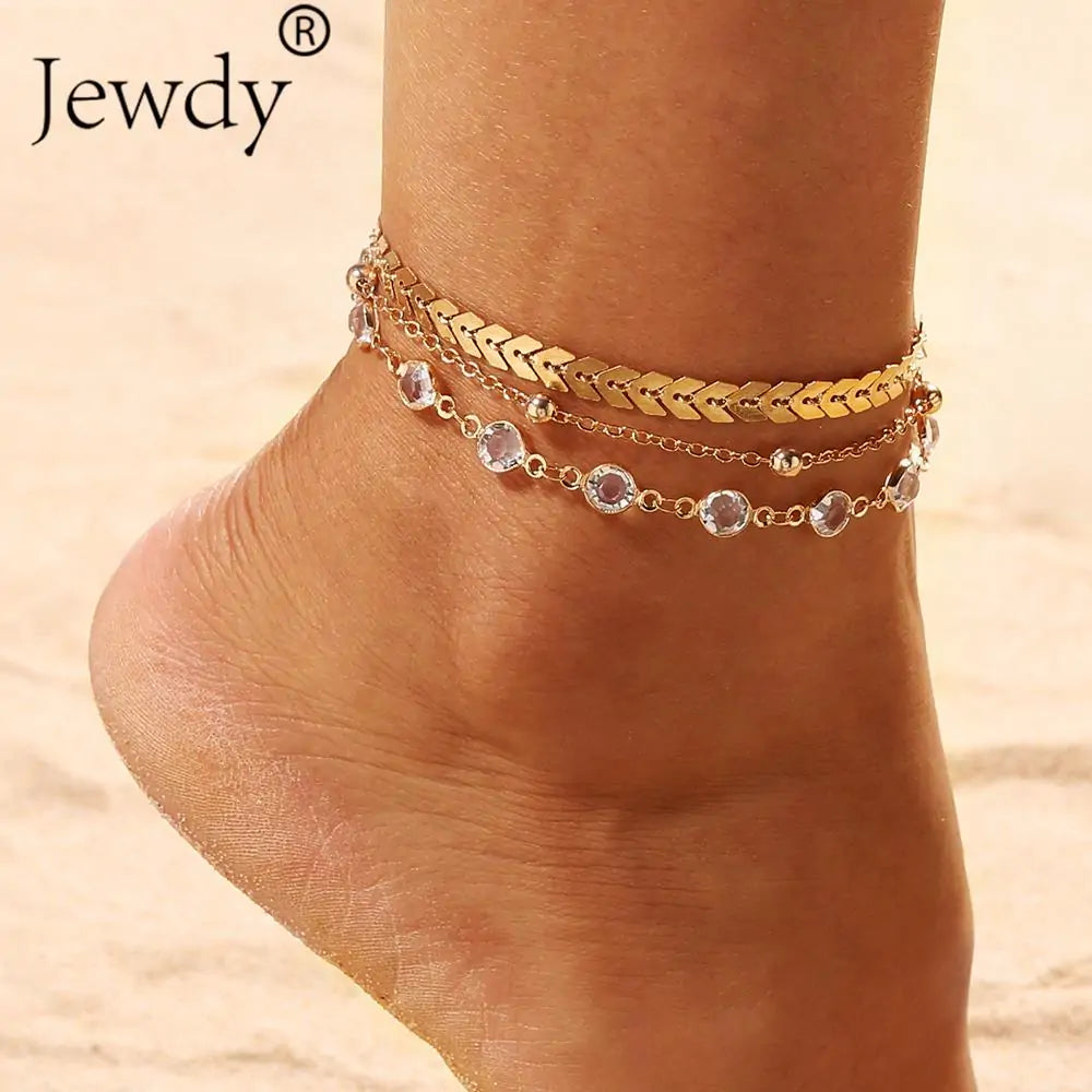 Women's Gold Color Crystal Star Anklets Set