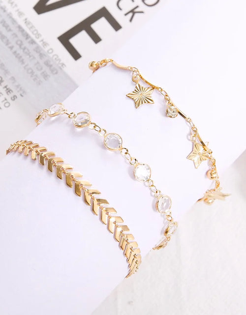 Load image into Gallery viewer, Women&#39;s Gold Color Crystal Star Anklets Set
