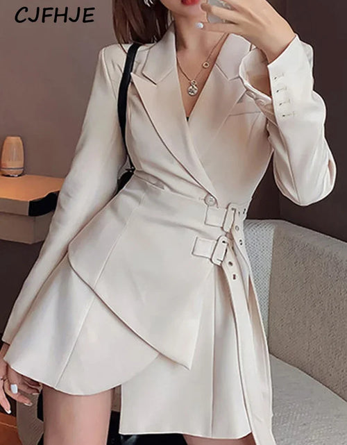 Load image into Gallery viewer, CJFHJE Mini Party Blazer Dress Women Korean One-piece Office Lady Elegant Dress Chic Sashes Design Long Sleeve Clothes Winter
