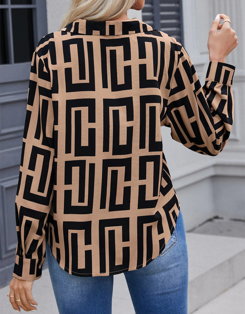 Load image into Gallery viewer, 2024 Elegant geometric printed long sleeved shirts For Women Fashion Suit Collar Button Front Blouse
