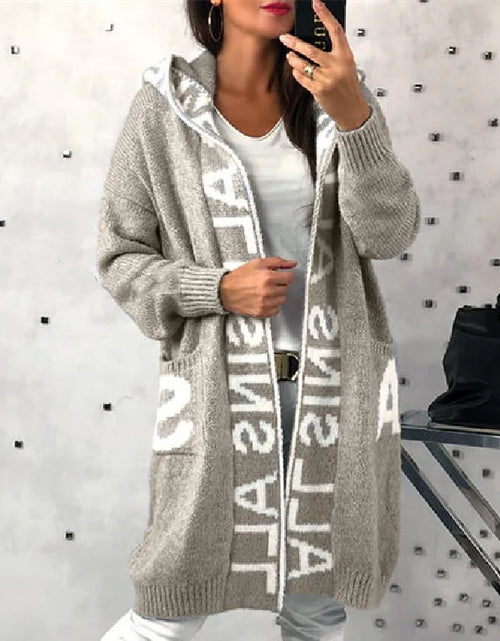 Load image into Gallery viewer, Cardigan Sweater Long Sleeve Pockets Autumn Y2K Sweater Women Cardigan Hooded Knitted Sweater Coat Casual Cardigan
