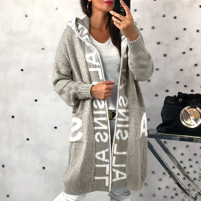 Cardigan Sweater Long Sleeve Pockets Autumn Y2K Sweater Women Cardigan Hooded Knitted Sweater Coat Casual Cardigan