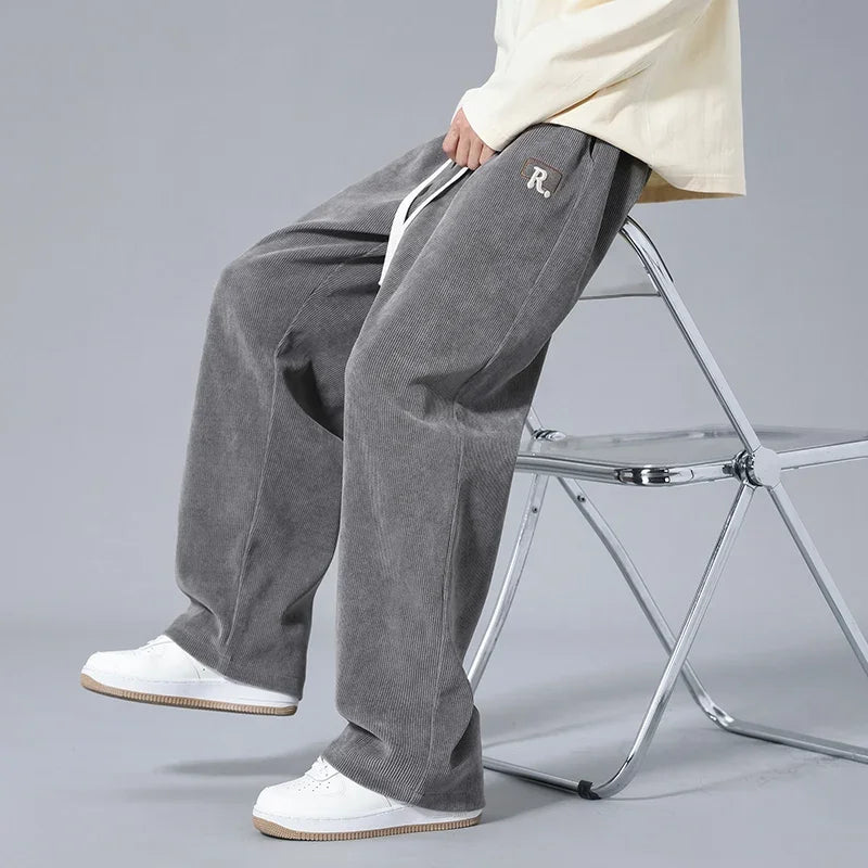 New Spring Men Casual Pants Knitting Sweatpants Quality Couple Wide Leg Breathable Joggers Straight Neutral Baggy Pants