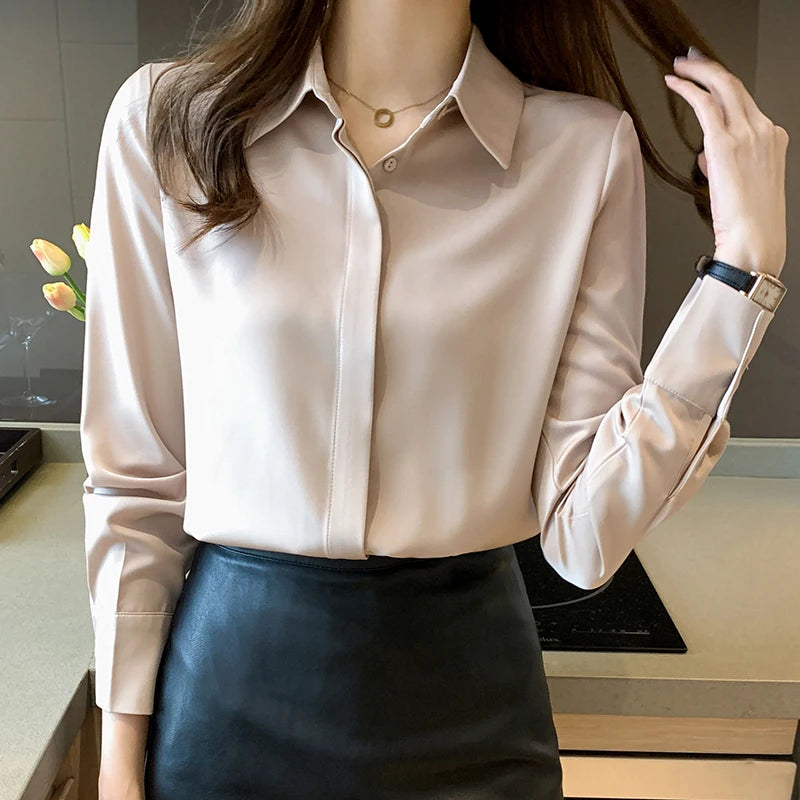 Spring and Summer Women's Long Sleeve Commuter Professional Solid Chiffon Shirt Women Tops Blouse Women Camisas De Mujer C348