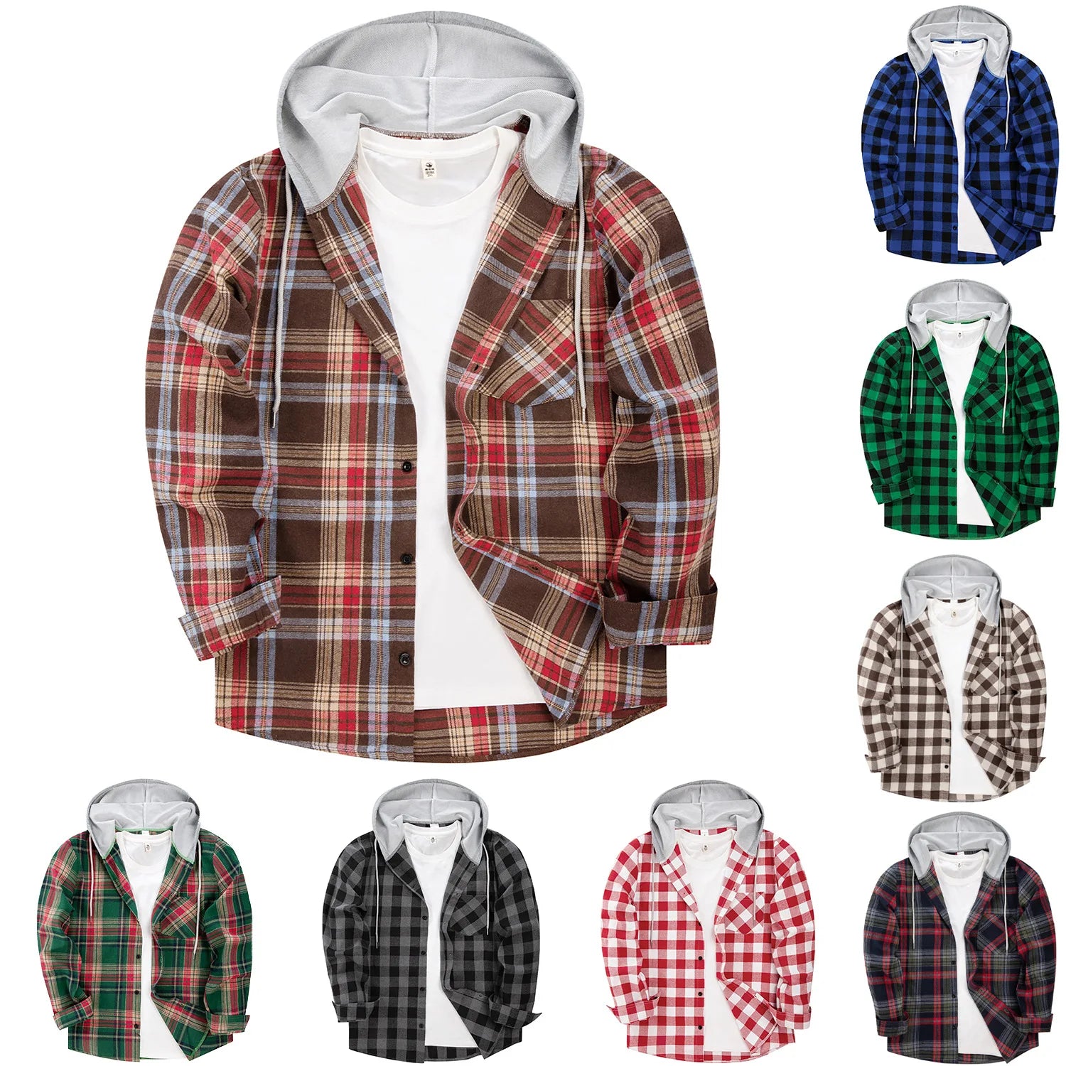 Plaid Shirts Men Loose Casual Hooded Korean Fashion Streetwear Teens Couples Designed All-match Outwear Y2k Clothes