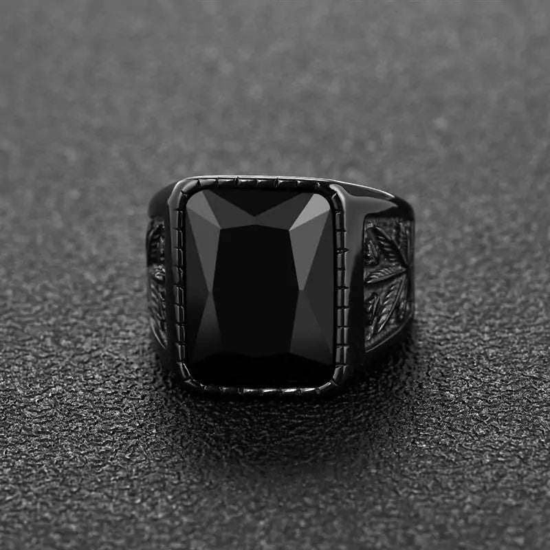 Jiayiqi Men's Hiphop Stainless Steel Stone Ring - Rock Fashion Jewelry