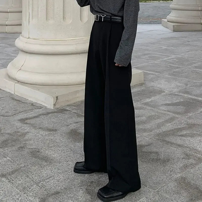 Spring Korean Style Loose-fit Draped Trousers Men Trendy Straight-leg Design Bell Bottoms Floor-length Pants High-end Feel