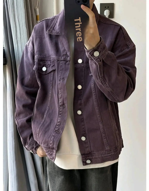 Load image into Gallery viewer, Vintage American Style Denim Jacket For Men Loose Fit Spring Autumn Niche Design Working Clothes Purple Washing Denim Jacket
