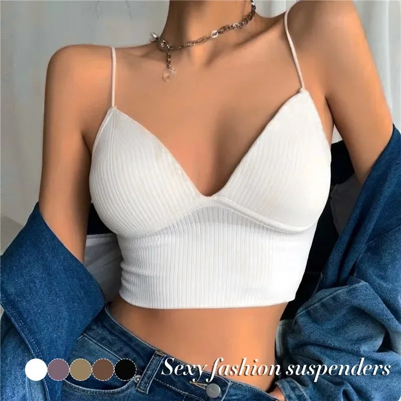 Women Tops Sexy Solid Crop Top Women Tank Tops Sleeveless Slim Camis With Bra Basic Underwear Padded Bra Tops Women Sports Bra