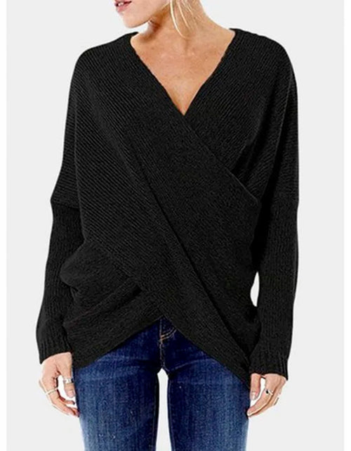 Load image into Gallery viewer, Women Autumn Winter Batwing Sleeve Knitted Sweater Vintage Harajuku Cross Pullover Elegant V Neck Loose Oversized Jumper Tops
