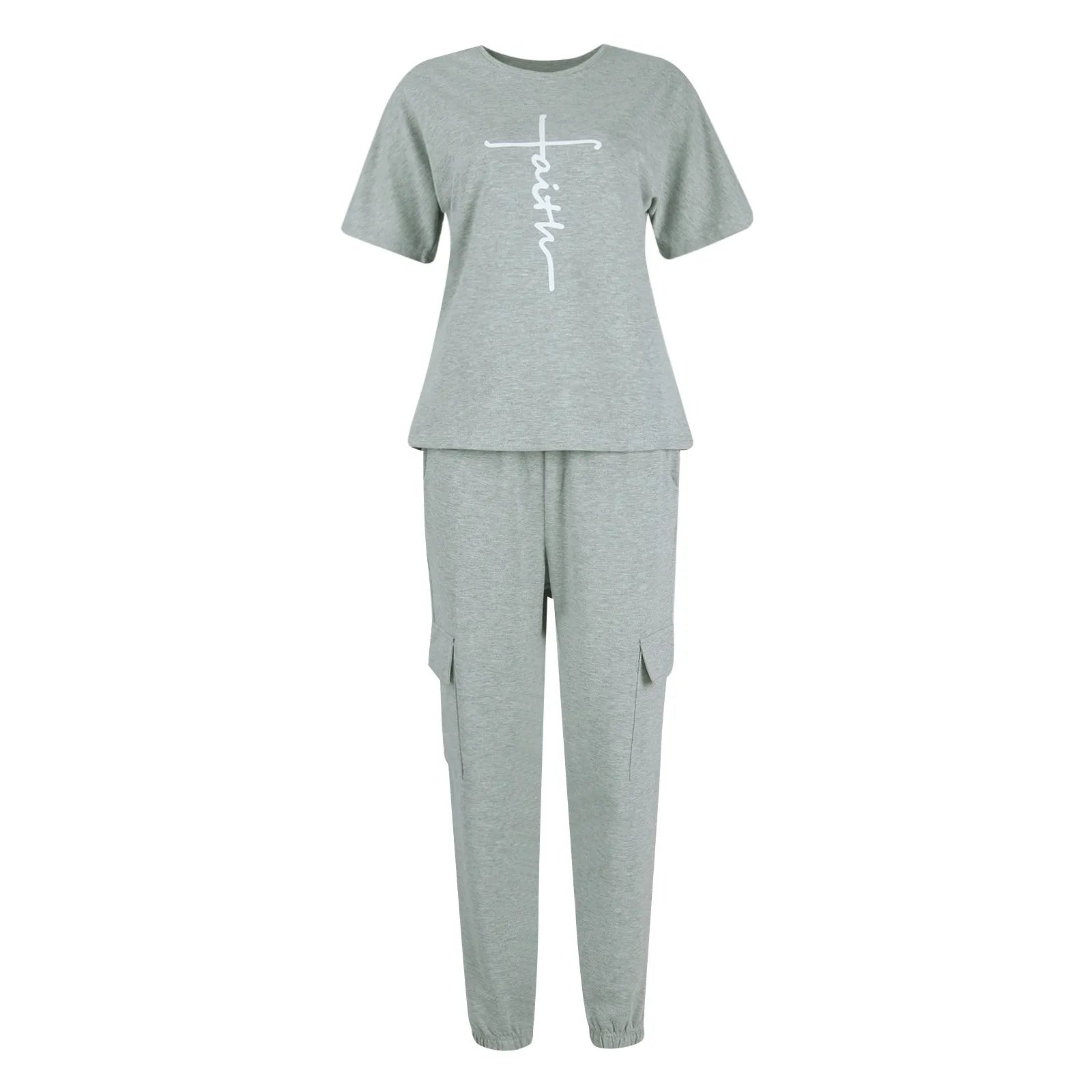 Women'S Pant Sets Monogrammed Iron-On Short Sleeve Top Lace-Up Drawstring Long Sweatpants Two Piece Set T-Shirts Women