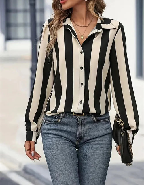 Load image into Gallery viewer, Women Spring Autumn Style Blouses Shirts Lady Casual Long Sleeve Turn-down Collar Striped Printed Blouse Tops DF5013
