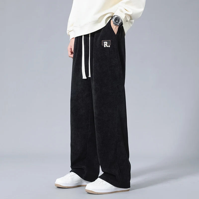 New Spring Men Casual Pants Knitting Sweatpants Quality Couple Wide Leg Breathable Joggers Straight Neutral Baggy Pants