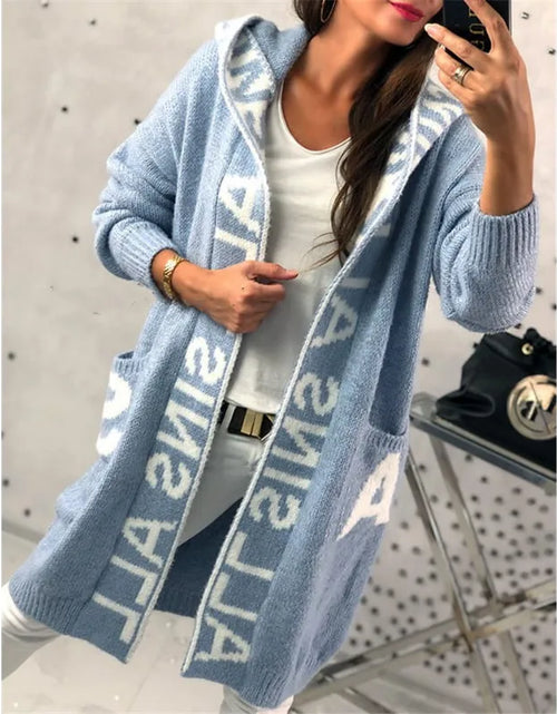 Load image into Gallery viewer, Cardigan Sweater Long Sleeve Pockets Autumn Y2K Sweater Women Cardigan Hooded Knitted Sweater Coat Casual Cardigan
