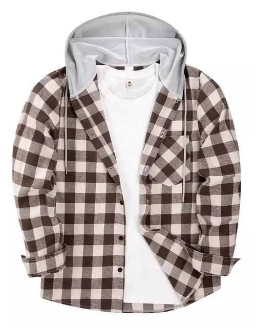 Load image into Gallery viewer, Plaid Shirts Men Loose Casual Hooded Korean Fashion Streetwear Teens Couples Designed All-match Outwear Y2k Clothes
