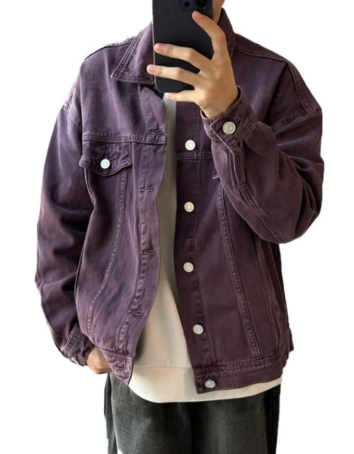 Load image into Gallery viewer, Vintage American Style Denim Jacket For Men Loose Fit Spring Autumn Niche Design Working Clothes Purple Washing Denim Jacket
