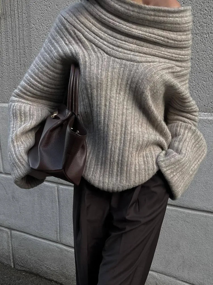 Autumn Oversized Sweater for Women Sexy Slash Neck Knit Pullovers Long Sleeve Women's Sweater Loose-fit Casual Knitwear 2024