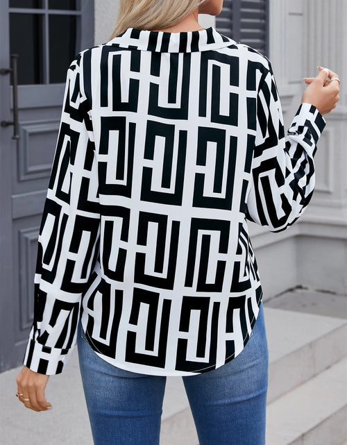 Load image into Gallery viewer, 2024 Elegant geometric printed long sleeved shirts For Women Fashion Suit Collar Button Front Blouse
