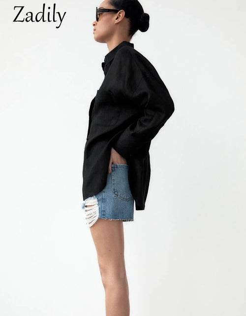 Load image into Gallery viewer, Zadily Minimalist Full Sleeve Oversize Black Women Basic Shirt Button Up Loose Woman Tuic Blouses 2023 Spring Female Long Tops
