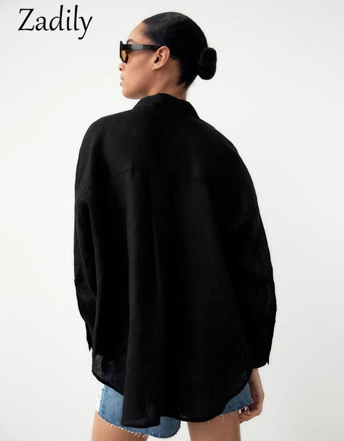 Load image into Gallery viewer, Zadily Minimalist Full Sleeve Oversize Black Women Basic Shirt Button Up Loose Woman Tuic Blouses 2023 Spring Female Long Tops
