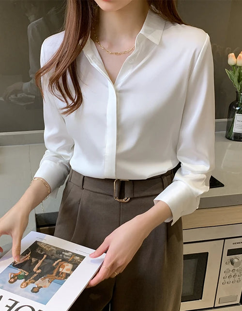 Load image into Gallery viewer, Spring and Summer Women&#39;s Long Sleeve Commuter Professional Solid Chiffon Shirt Women Tops Blouse Women Camisas De Mujer C348
