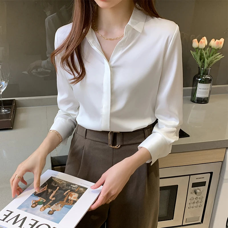 Spring and Summer Women's Long Sleeve Commuter Professional Solid Chiffon Shirt Women Tops Blouse Women Camisas De Mujer C348