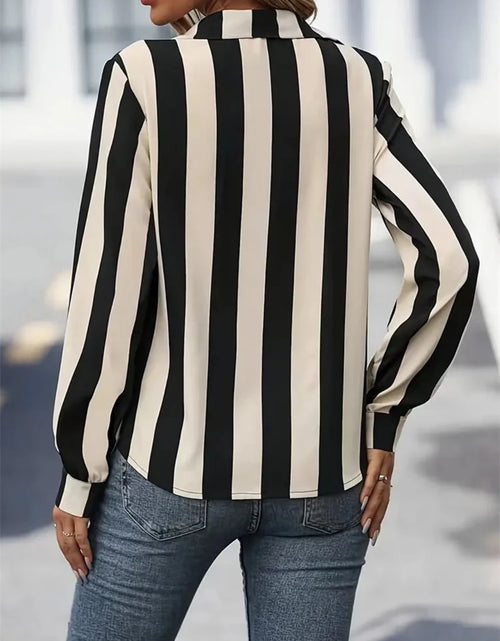 Load image into Gallery viewer, Women Spring Autumn Style Blouses Shirts Lady Casual Long Sleeve Turn-down Collar Striped Printed Blouse Tops DF5013
