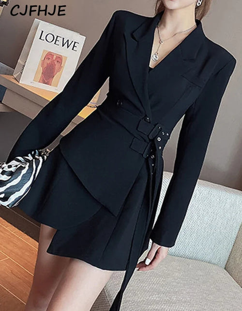 Load image into Gallery viewer, CJFHJE Mini Party Blazer Dress Women Korean One-piece Office Lady Elegant Dress Chic Sashes Design Long Sleeve Clothes Winter
