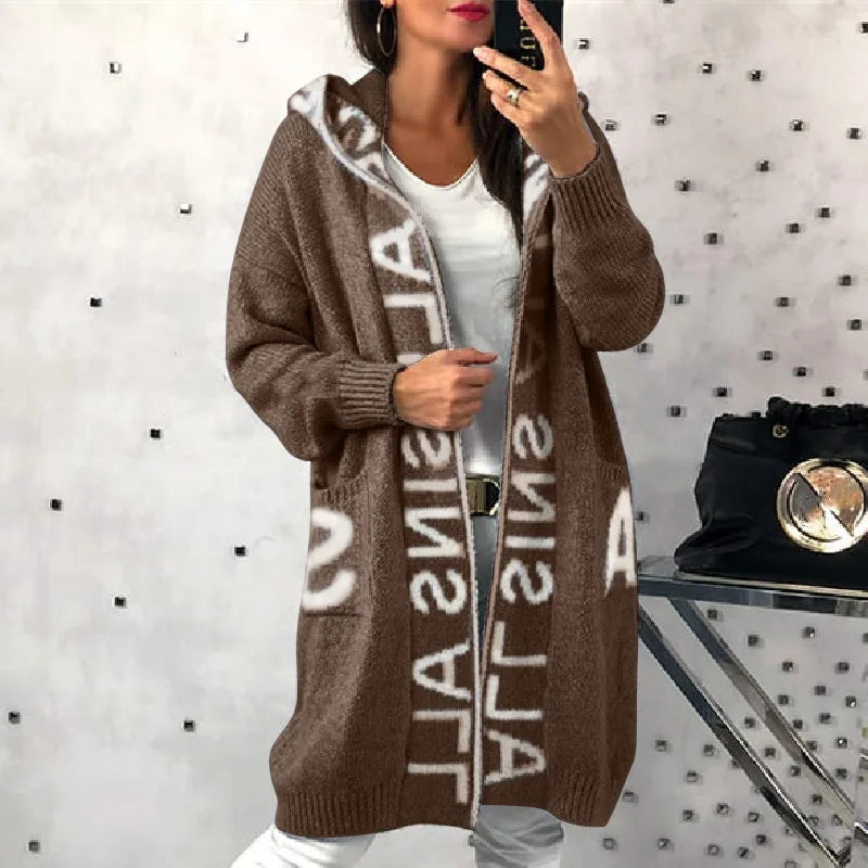 Cardigan Sweater Long Sleeve Pockets Autumn Y2K Sweater Women Cardigan Hooded Knitted Sweater Coat Casual Cardigan