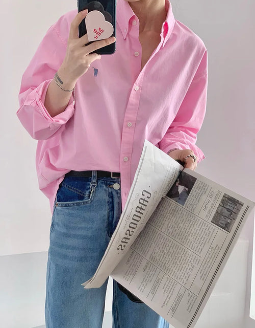 Load image into Gallery viewer, French Original Embroidery Shirt Blouse Women Long Sleeve Turn Down Collar Loose Casual Basic Overshirt Tops
