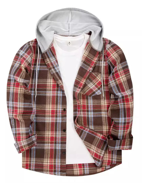 Load image into Gallery viewer, Plaid Shirts Men Loose Casual Hooded Korean Fashion Streetwear Teens Couples Designed All-match Outwear Y2k Clothes
