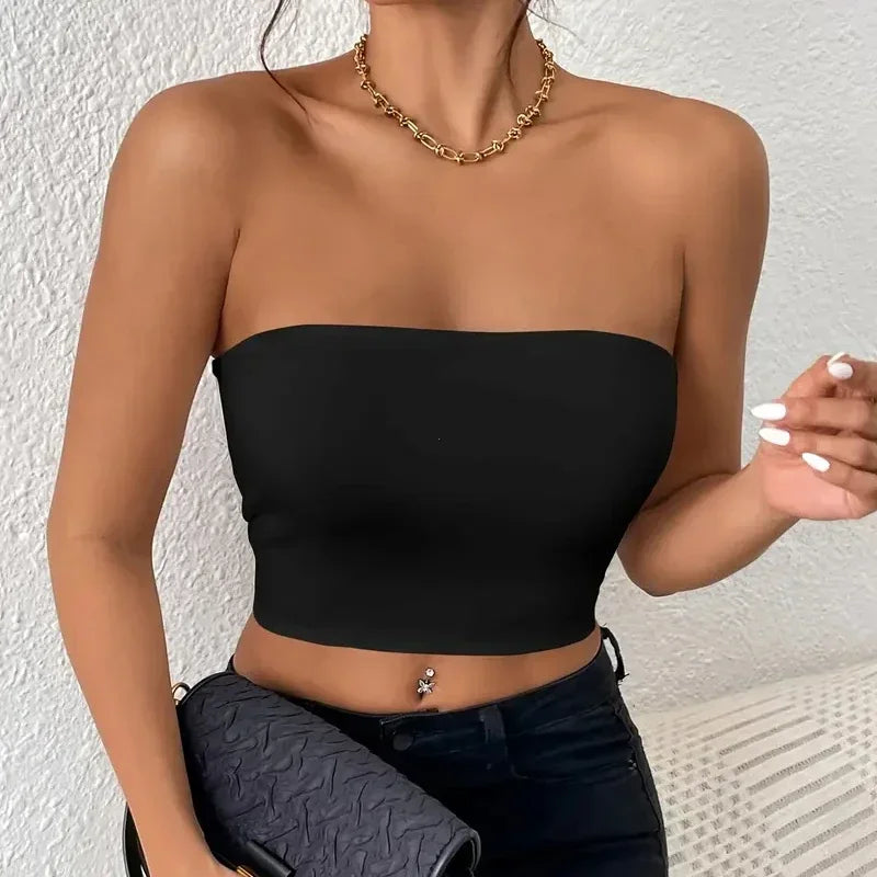 Sexy Bodycon Crop Tube Top, Solid Stretchy Tube Top, Casual Every Day Tops, Women's Clothing