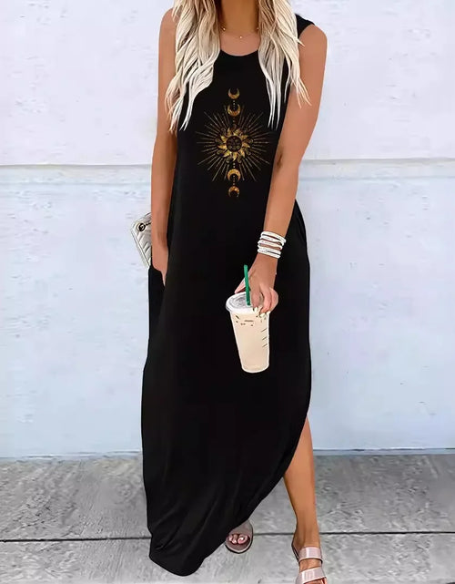 Load image into Gallery viewer, Cross-border Trade Amazon Fast-selling French Pattern Sun Print Long Vest Dress Sleeveless Summer Casual Fashion
