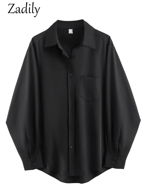 Load image into Gallery viewer, Zadily Minimalist Full Sleeve Oversize Black Women Basic Shirt Button Up Loose Woman Tuic Blouses 2023 Spring Female Long Tops
