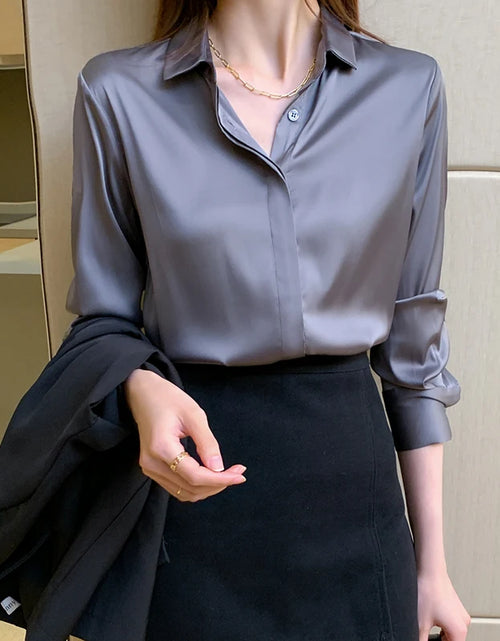 Load image into Gallery viewer, Spring and Summer Women&#39;s Long Sleeve Commuter Professional Solid Chiffon Shirt Women Tops Blouse Women Camisas De Mujer C348
