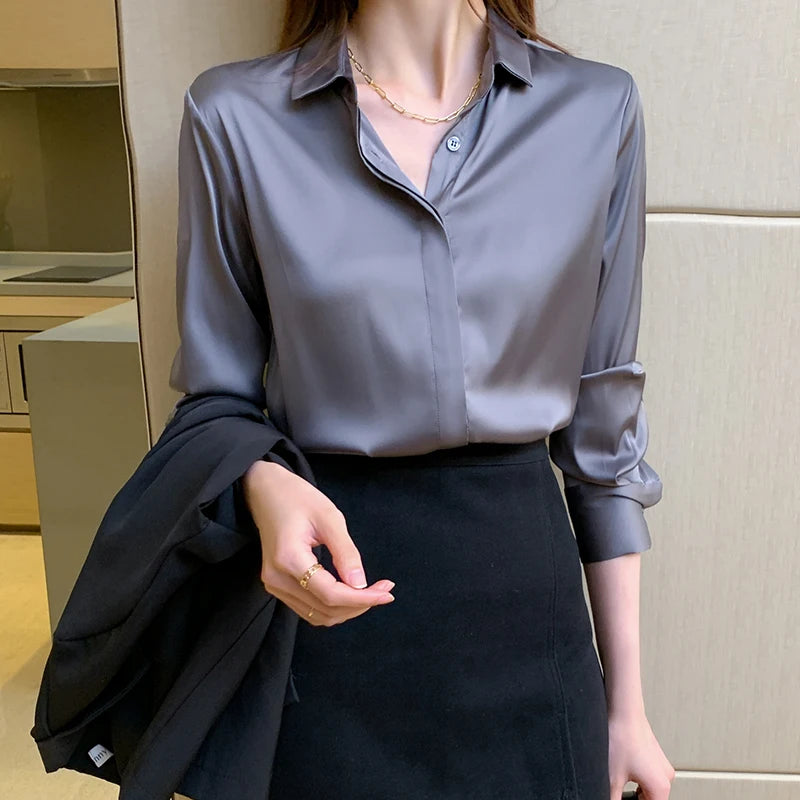 Spring and Summer Women's Long Sleeve Commuter Professional Solid Chiffon Shirt Women Tops Blouse Women Camisas De Mujer C348