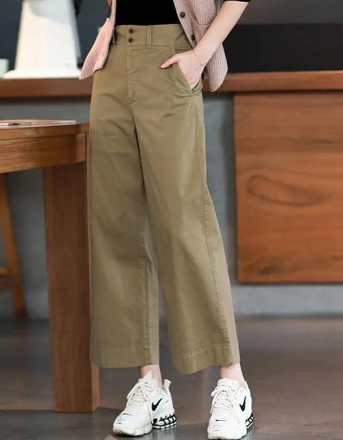 Load image into Gallery viewer, Cotton Nine Point Wide Leg Pants For Women&#39;s 2023 Summer New Korean High Waisted Loose Fitting Straight Tube Harun Casual Pants
