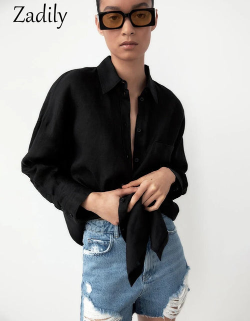 Load image into Gallery viewer, Zadily Minimalist Full Sleeve Oversize Black Women Basic Shirt Button Up Loose Woman Tuic Blouses 2023 Spring Female Long Tops
