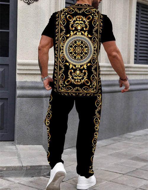 Load image into Gallery viewer, Summer Men&#39;s short Sleeve and trousers Lion Print Luxury retro casual style Men&#39;s suit Trend pants and short sleeve 2 piece set
