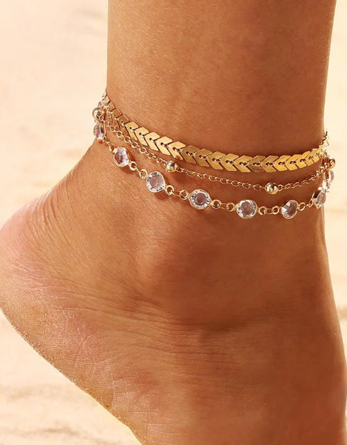 Load image into Gallery viewer, Women&#39;s Gold Color Crystal Star Anklets Set
