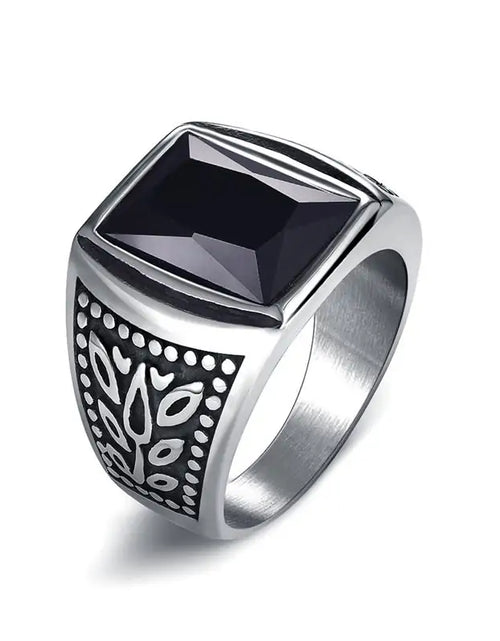 Load image into Gallery viewer, Jiayiqi Men&#39;s Hiphop Stainless Steel Stone Ring - Rock Fashion Jewelry
